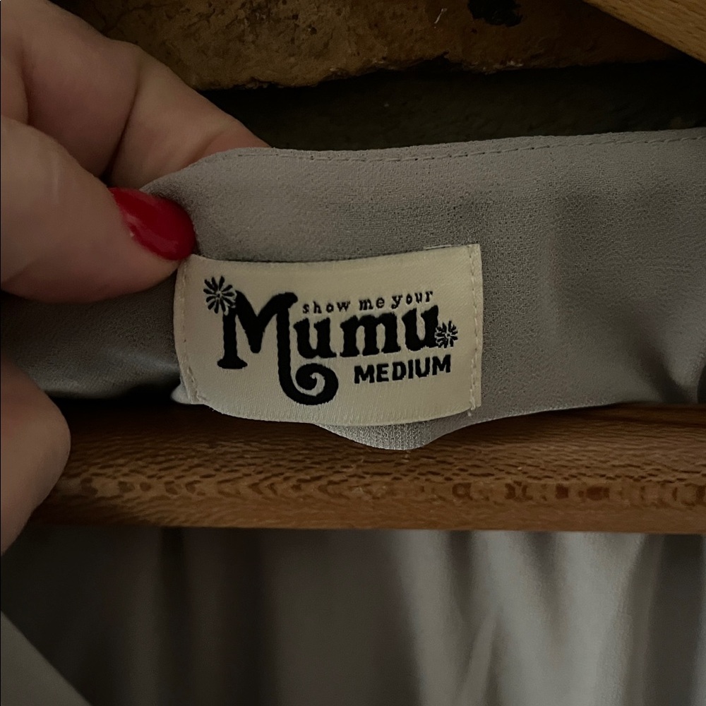 Show Me Your MuMu Light Gray Asymmetrical Dress Flowy Ankle Length Dress Size M - Picture 9 of 9